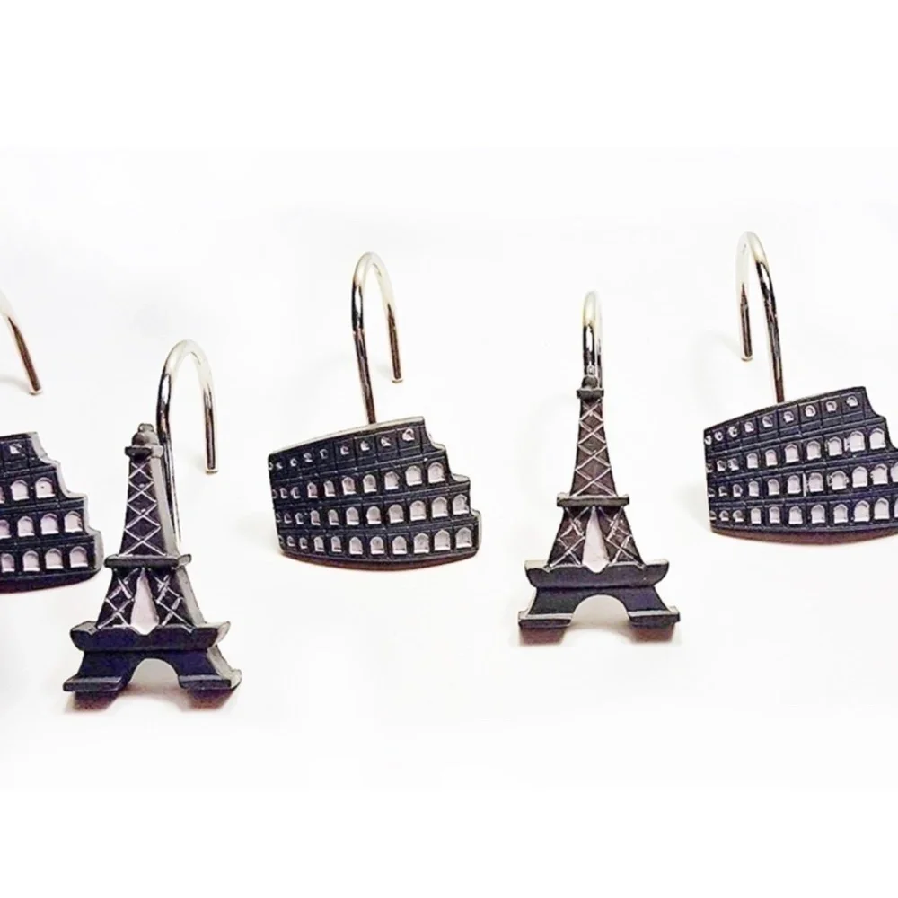 Paris Eiffel Tower Shower Curtain Hooks Parisian French Decor Set of 12